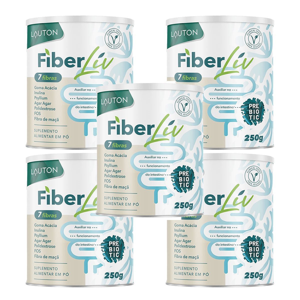 Kit 5X Fiberliv 7 Fibras - 250g Sem Sabor - Lauton Nutrition