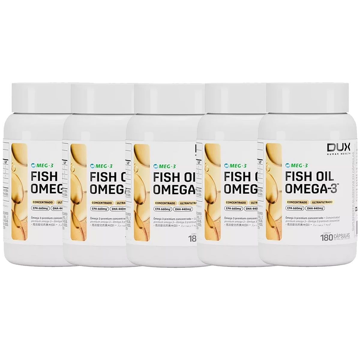 Kit 5X Fish Oil Premium - 180 C�psulas Softgel - Dux Nutrition