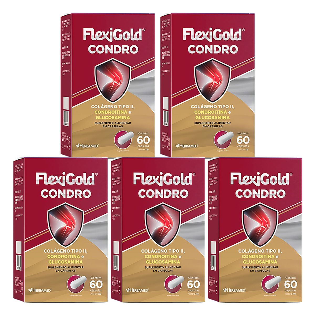 Kit 5X Flexigold Condro - 60 C�psulas - Herbamed