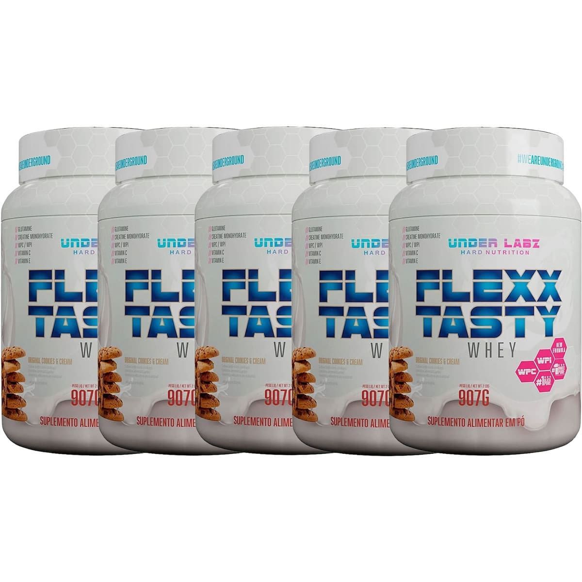 Kit 5X Flexx Tasty Whey - 907g Original Cookies e Cream - Under Labz