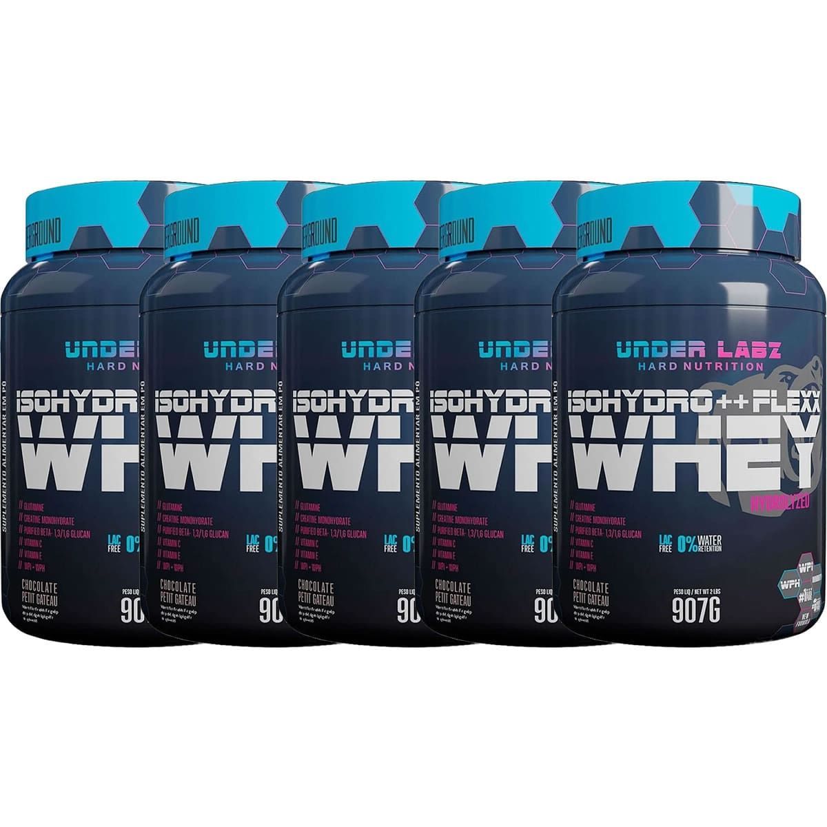 Kit 5X Flexx Whey Isohydro++ - 900g  Petit Gateau Chocolate - Under Labz