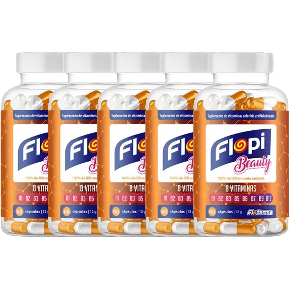 Kit 5X Flopi Beauty Complexo B - 60 C�psulas - Flofarma