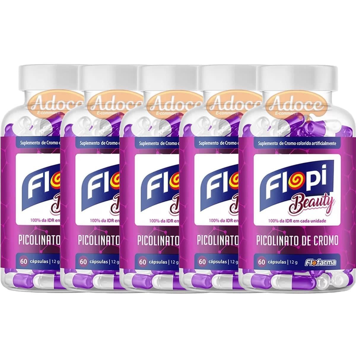 Kit 5X Flopi Beauty Picolinato de Cromo - 60 C�psulas - Flofarma