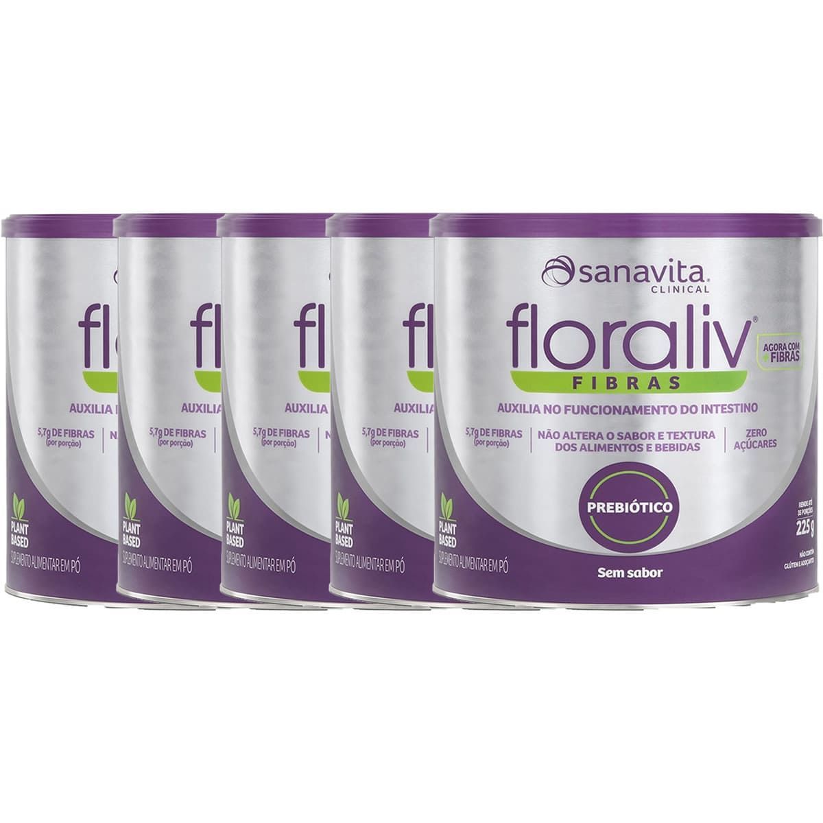 Kit 5X Floraliv Fibras - 225g Sem Sabor - Sanavita
