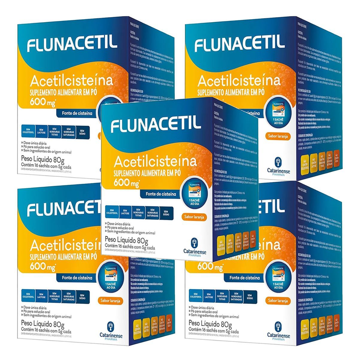 Kit 5X Flunacetil 600mg - 16 Sach�s 5g Laranja - Catarinense
