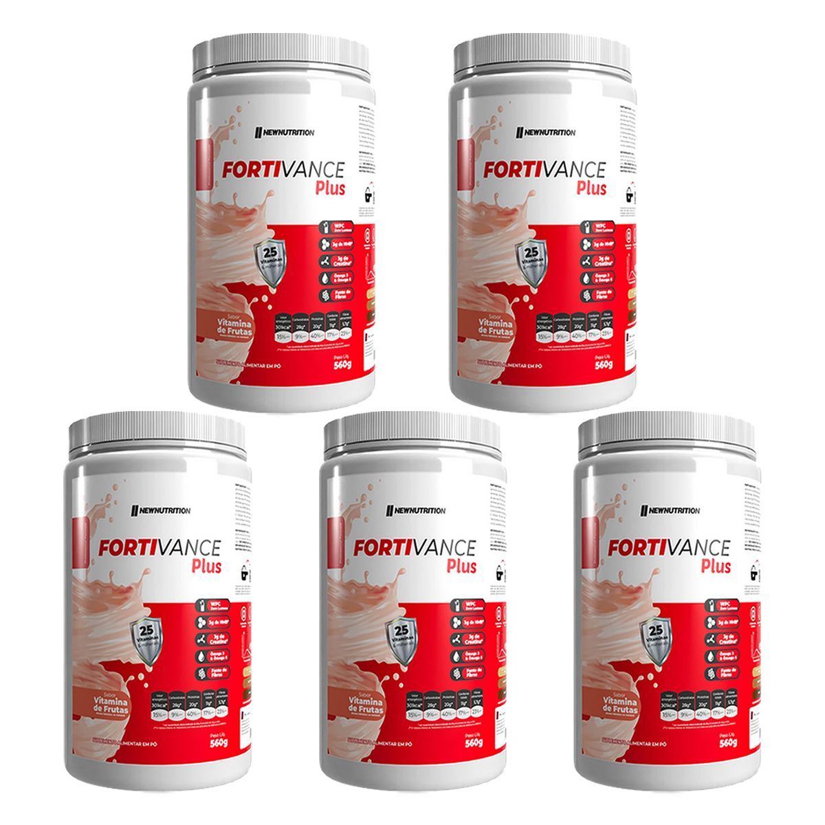 Kit 5X Fortivance Plus - 560g Vitamina de Frutas - NewNutrition