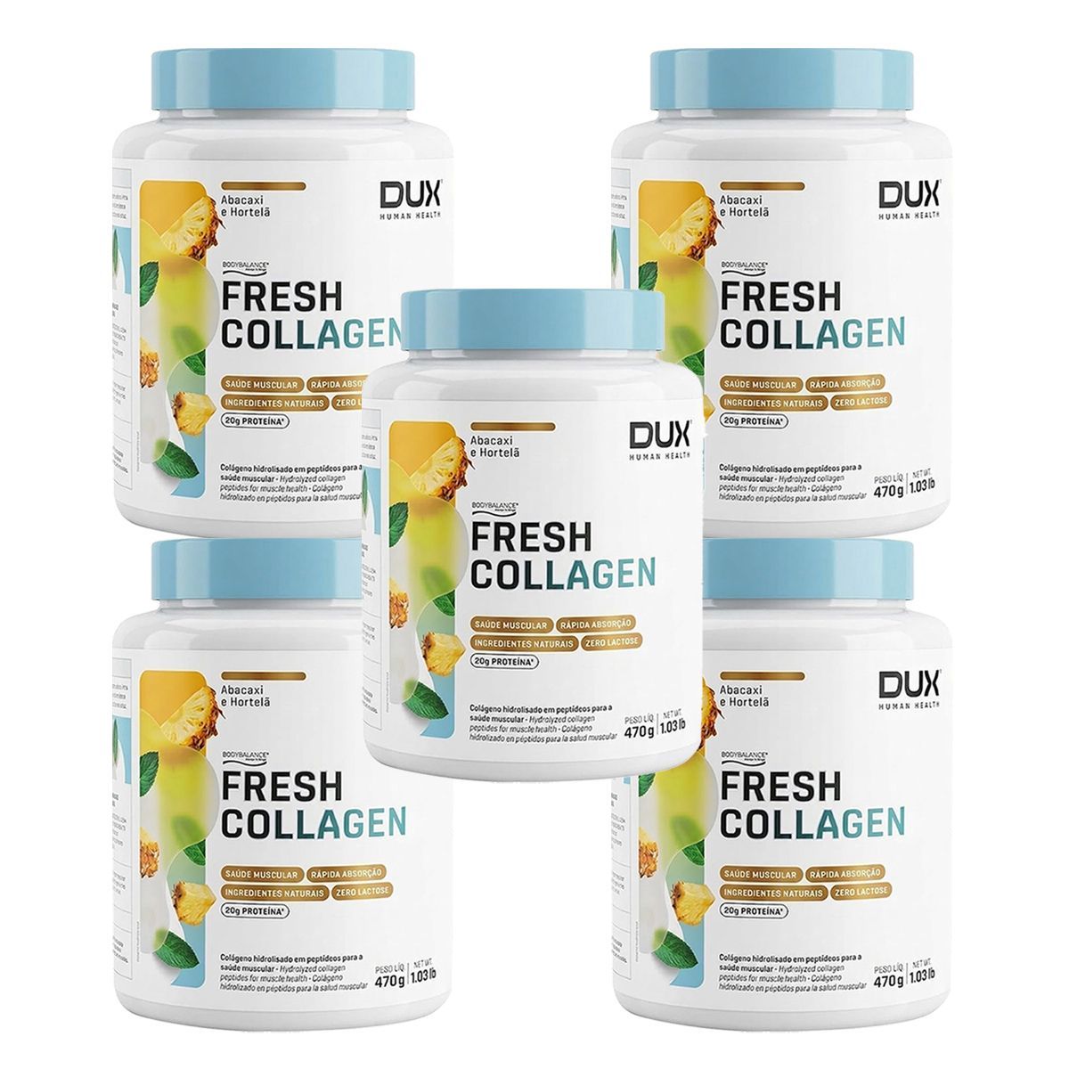 Kit 5X Fresh Collagen - 450g Abacaxi e Hortel� - Dux Nutrition