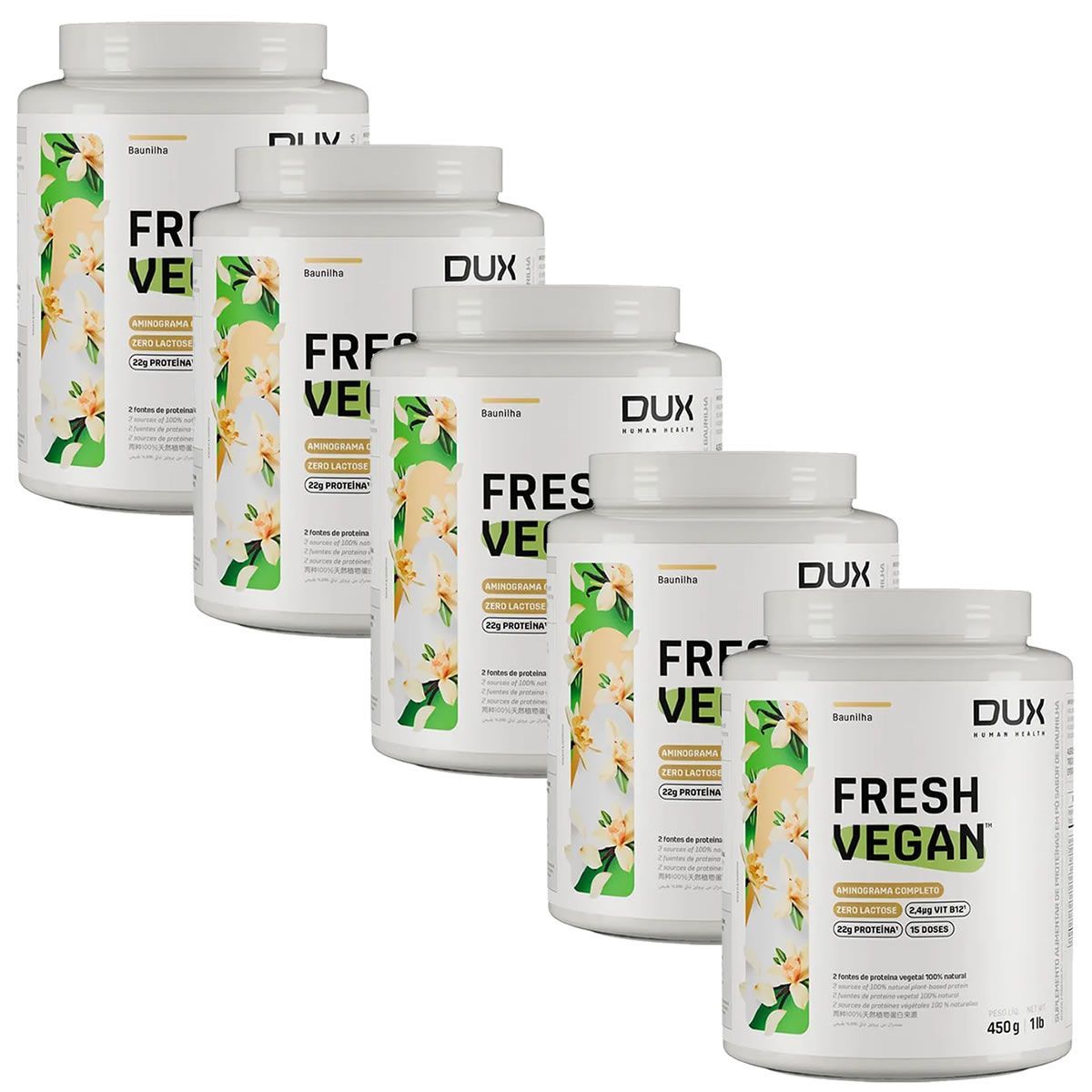 Kit 5X Fresh Vegan - 450g Baunilha - Dux Human Healt