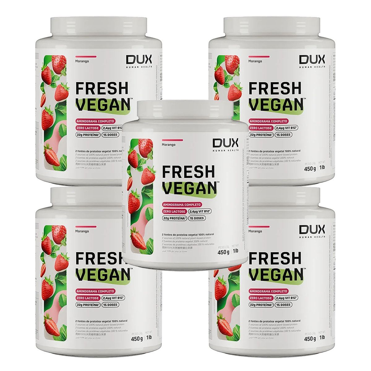 Kit 5X Fresh Vegan - 450g Morango - Dux Human Healt