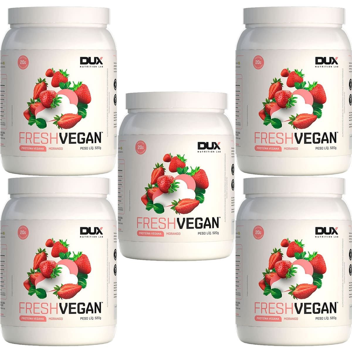 Kit 5X Fresh Vegan - 520g Morango - Dux Nutrition
