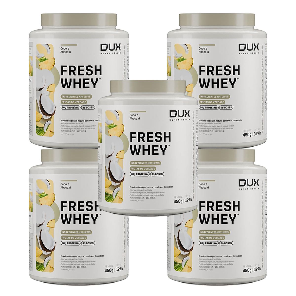 Kit 5X Fresh Whey - 450g Abacaxi e Coco - Dux Nutrition
