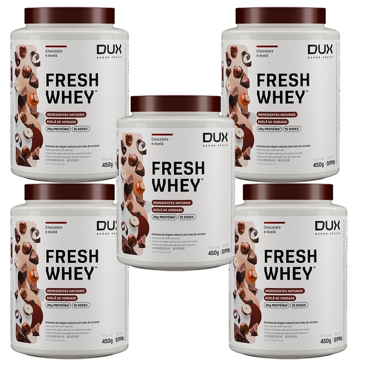 Kit 5X Fresh Whey - 450g Chocolate e Avel� - Dux Nutrition