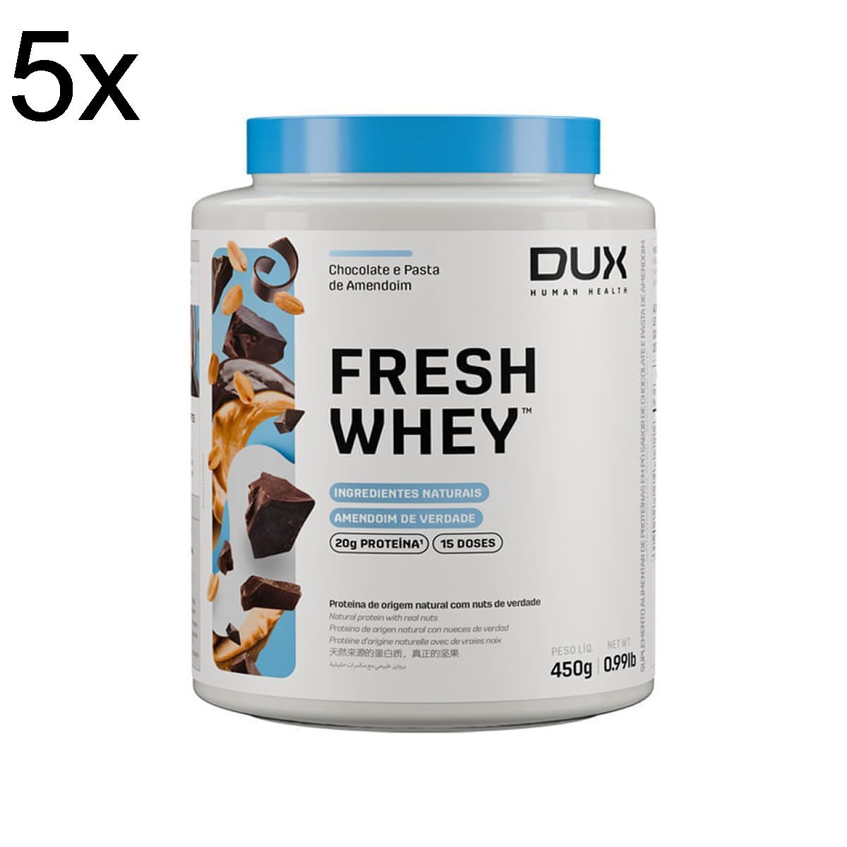 Kit 5X Fresh Whey - 450g Chocolate e Pasta de Amendoim - Dux Nutrition