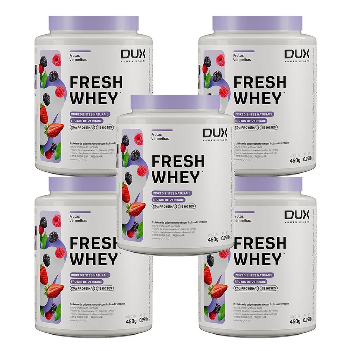 Kit 5X Fresh Whey - 450g Frutas Vermelhas - Dux Nutrition