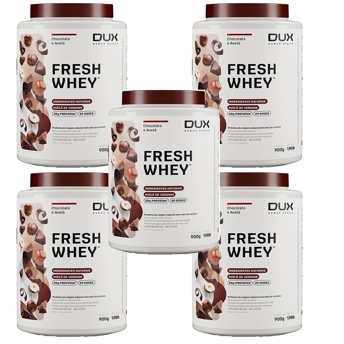 Kit 5X Fresh Whey - 900g Chocolate e Avel� - Dux Nutrition