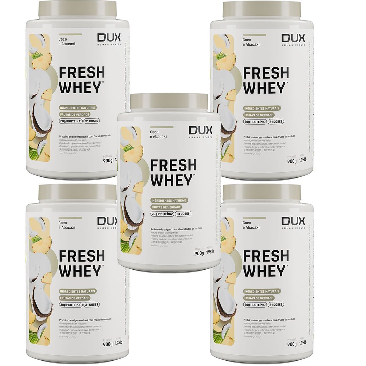 Kit 5X Fresh Whey - 900g Coco e Abacaxi - Dux Nutrition