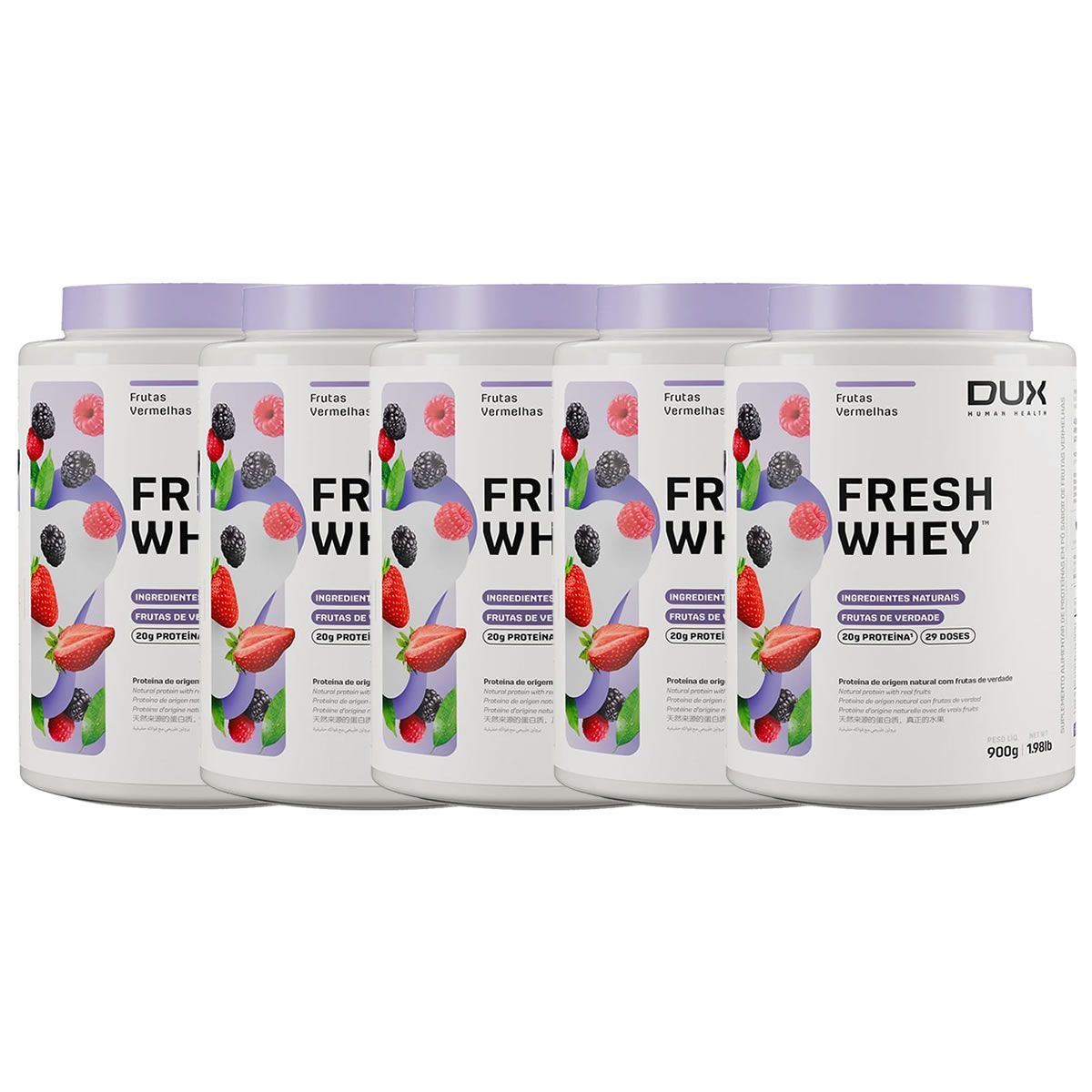 Kit 5X Fresh Whey - 900g Frutas Vermelhas - Dux Nutrition