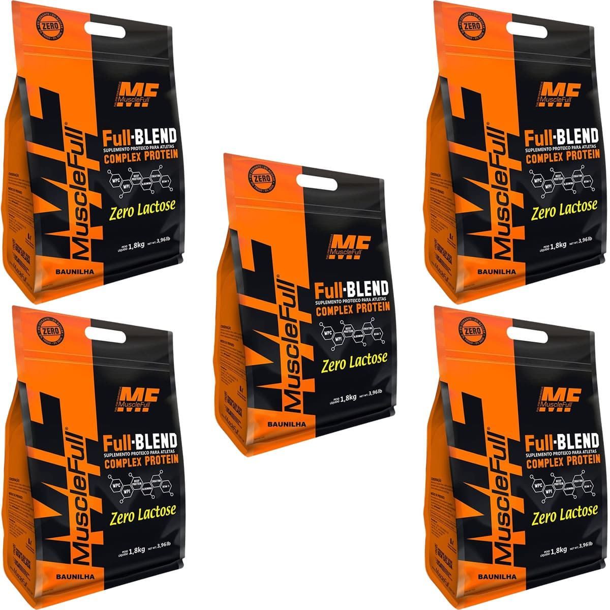Kit 5X Full Blend Zero Lactose - 1800g Baunilha - Muscle Full