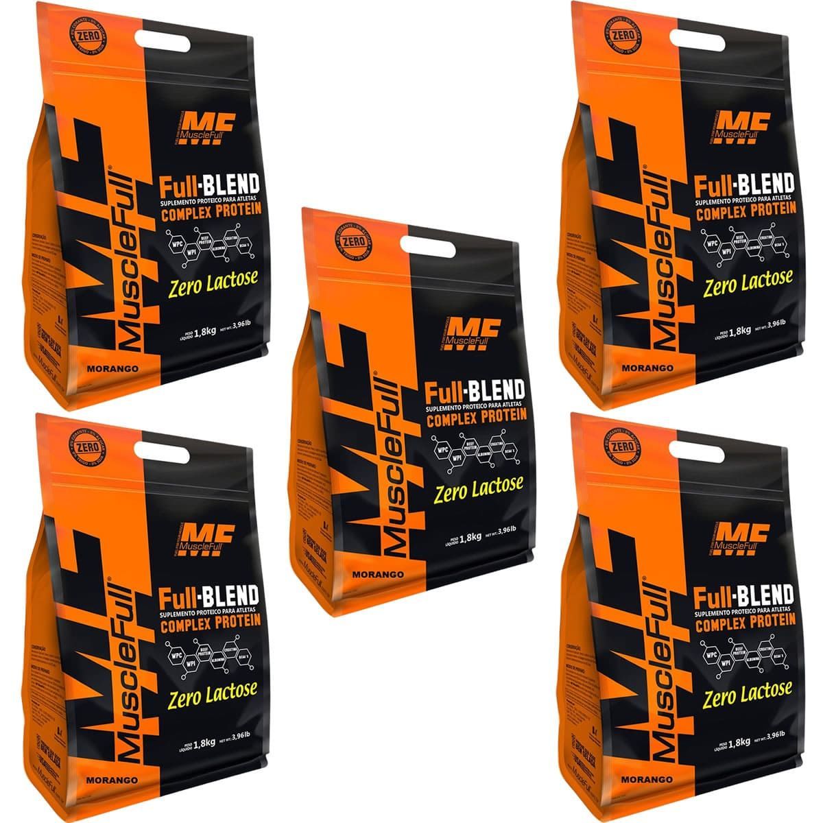 Kit 5X Full Blend Zero Lactose - 1800g Morango - Muscle Full