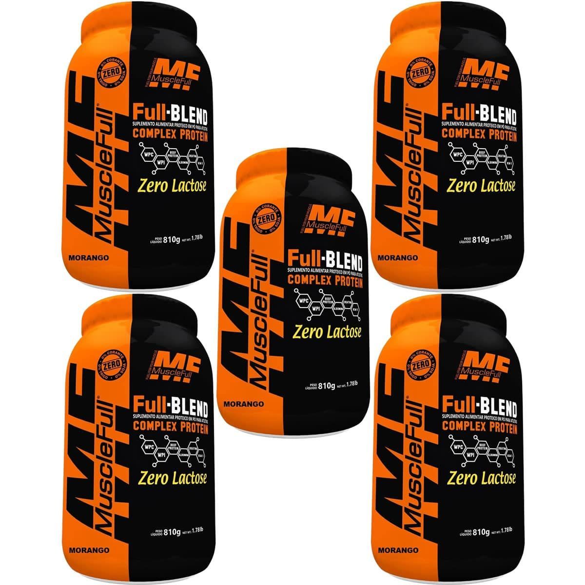 Kit 5X Full Blend Zero Lactose - 810g Morango - Muscle Full