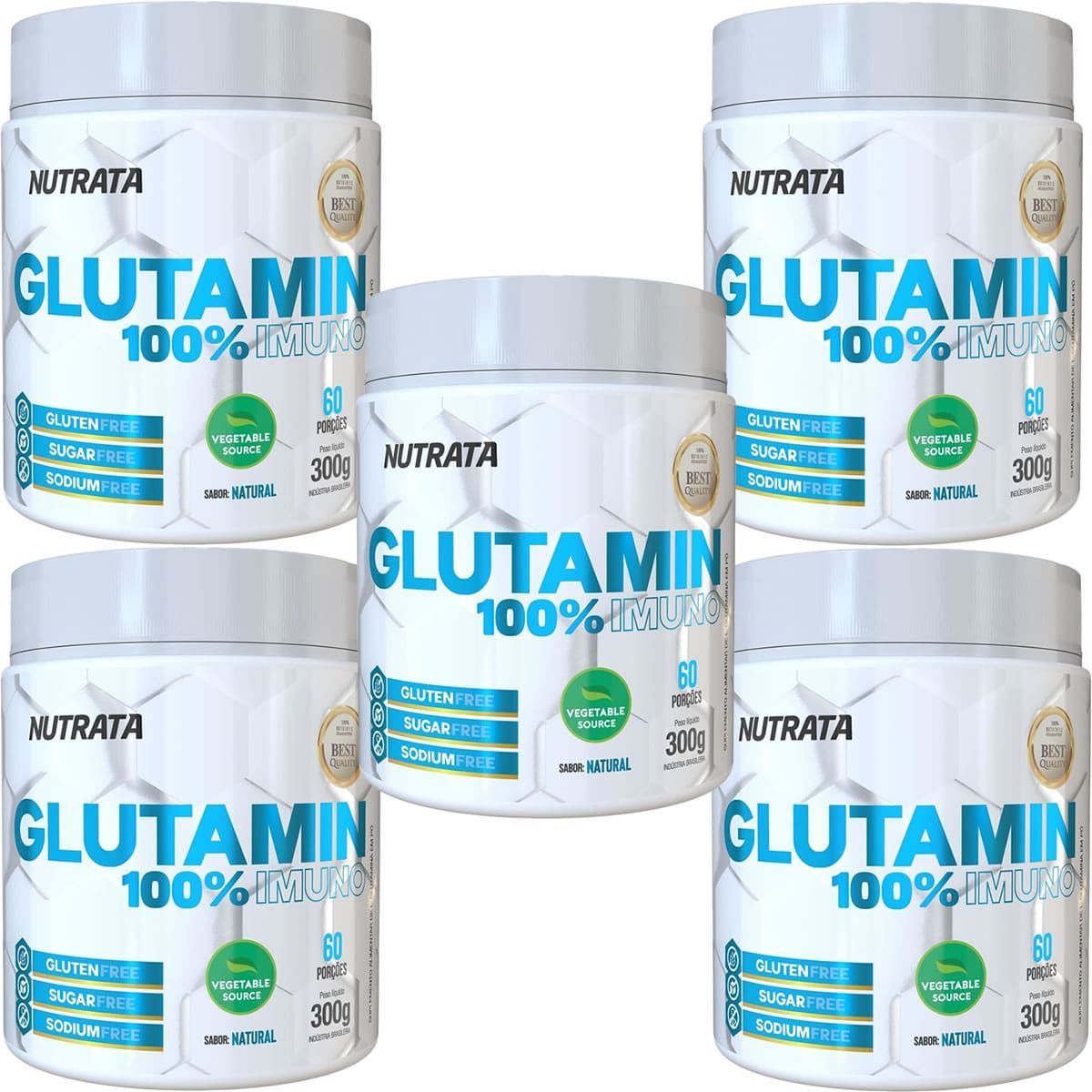 Kit 5X Glutamin 100% Imuno - 300g Natural - Nutrata