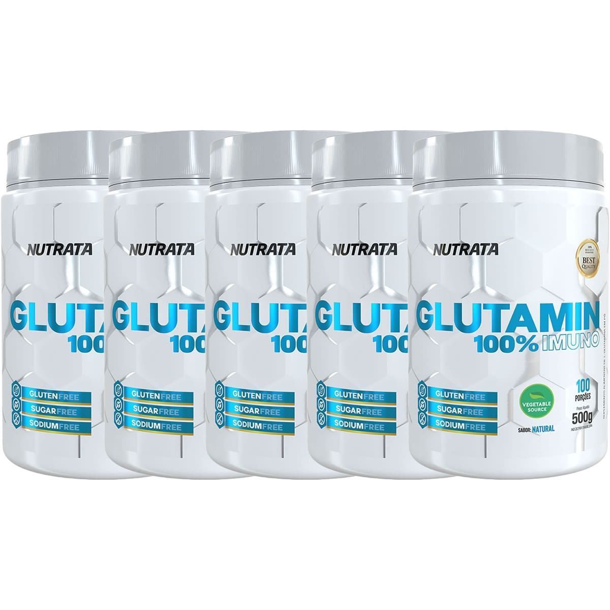 Kit 5X Glutamin 100% Imuno - 500g Natural  - Nutrata