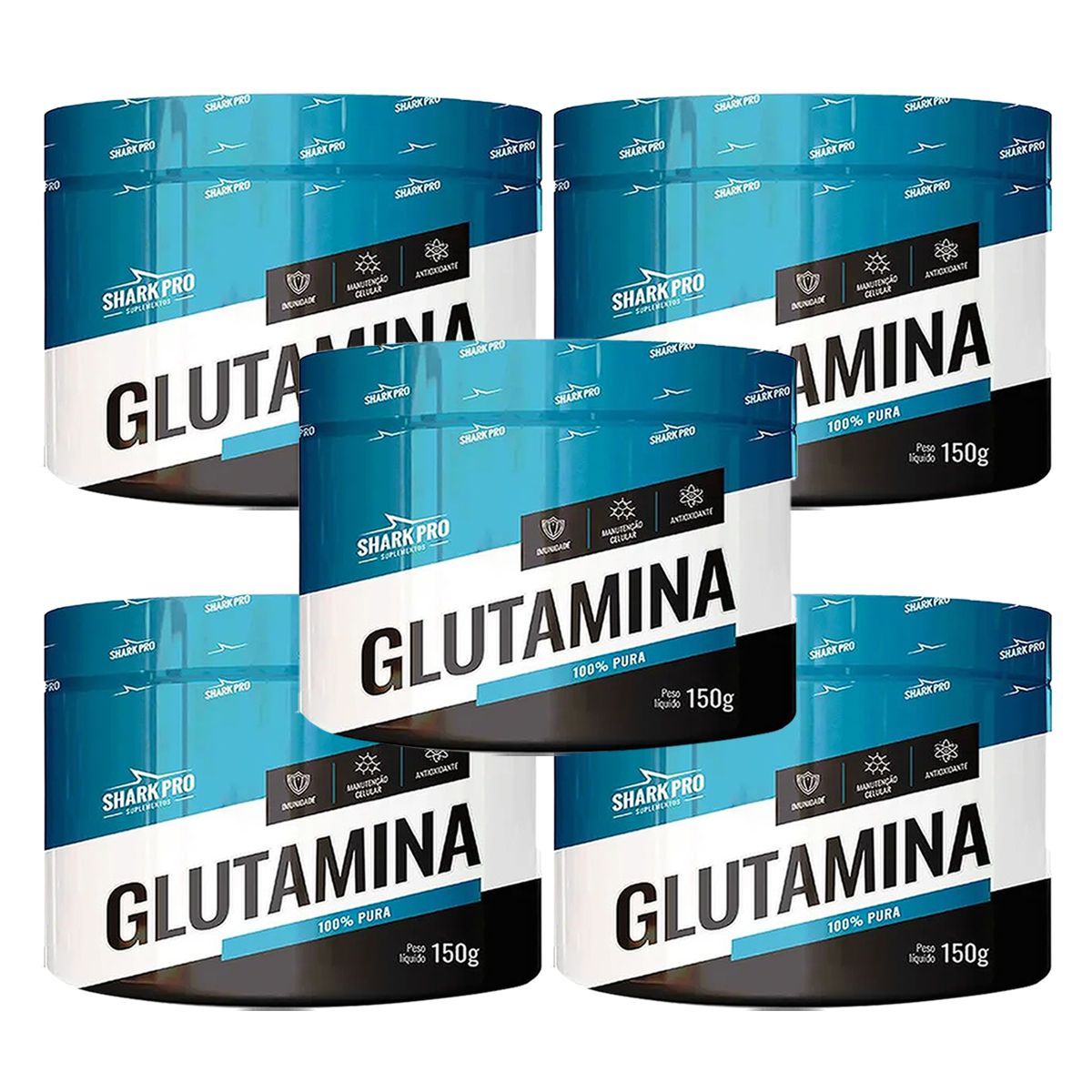 Kit 5X Glutamina 100% Pura - 150g Sabor Natural - Shark Pro
