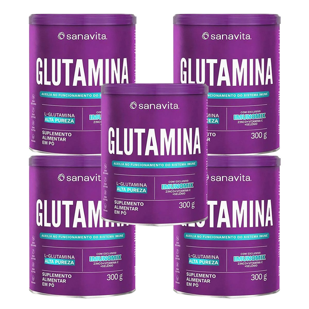 Kit 5X Glutamina - 300g - Sanavita
