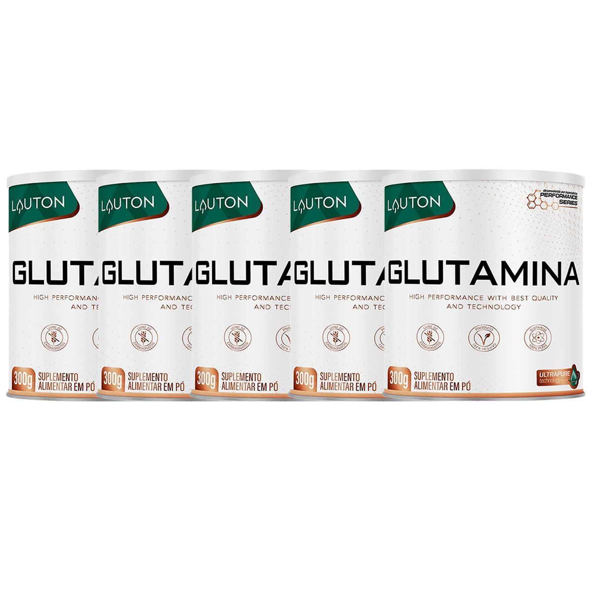 Kit 5X Glutamina Ultrapure - 300g Sem Sabor - Lauton Nutrition