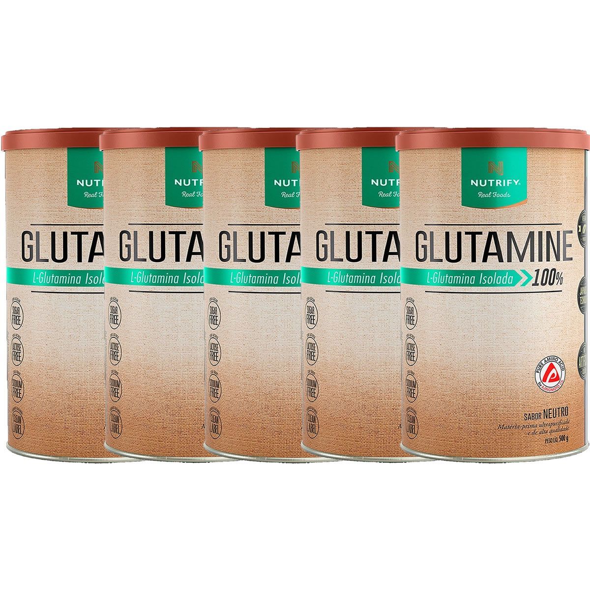 Kit 5X Glutamine Isolada Vegan - 500g Neutro - Nutrify