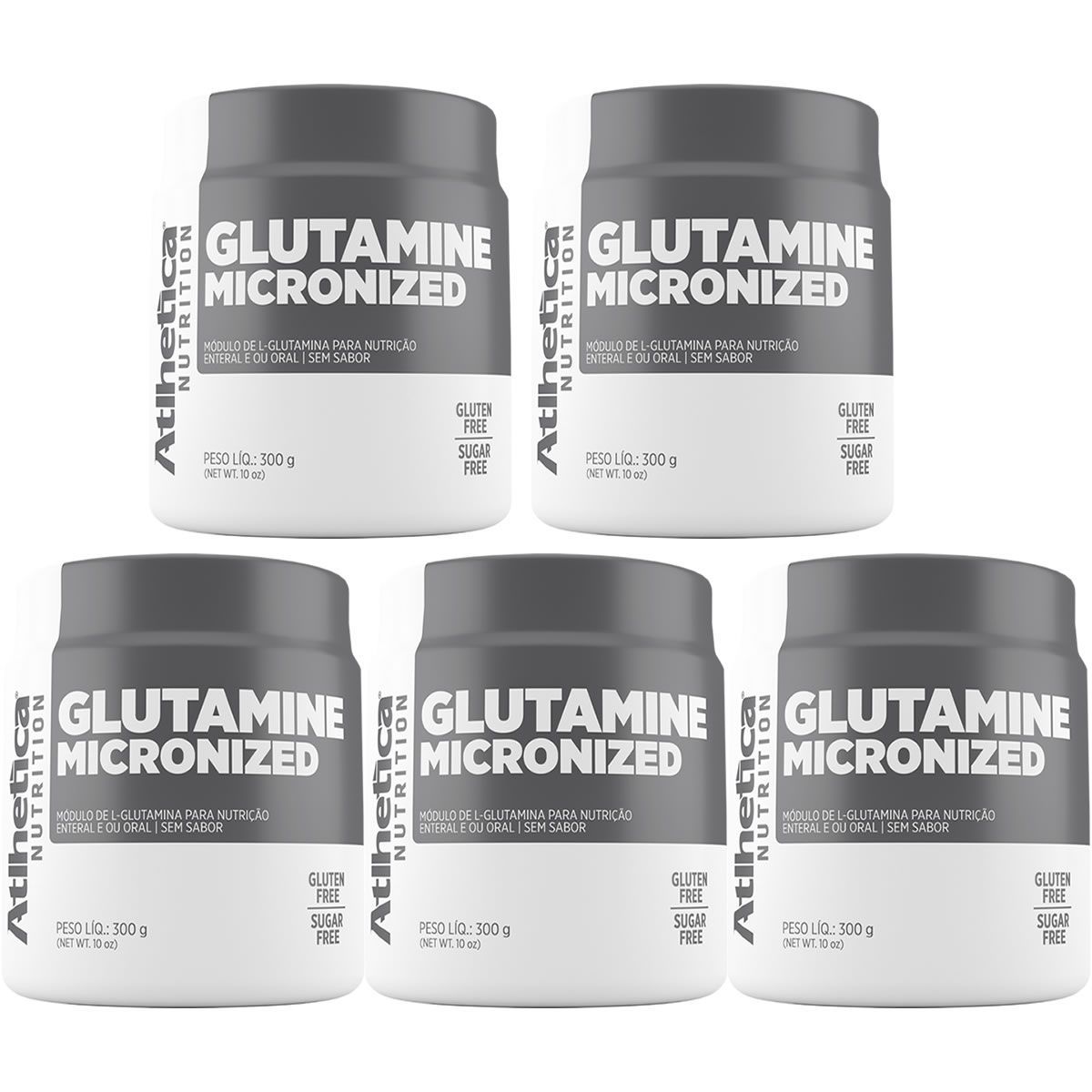 Kit 5X Glutamine Micronized Evolution Series - 300g Glutamina - Atlhetica Nutrition