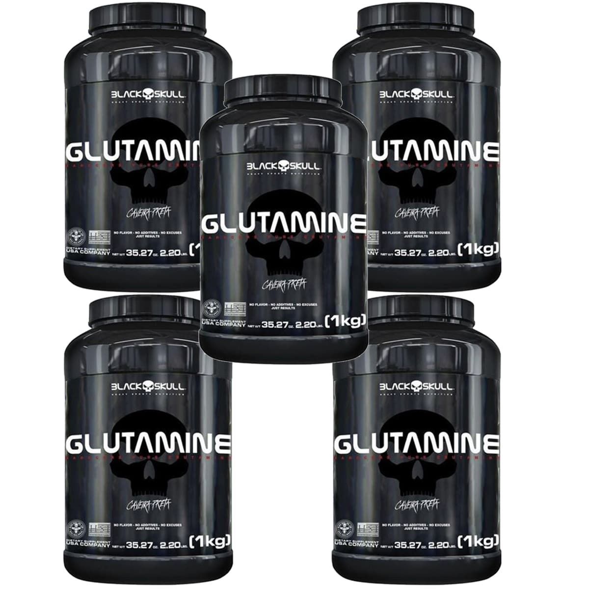 Kit 5X Glutamine - Sem Sabor 1000g - Black Skull