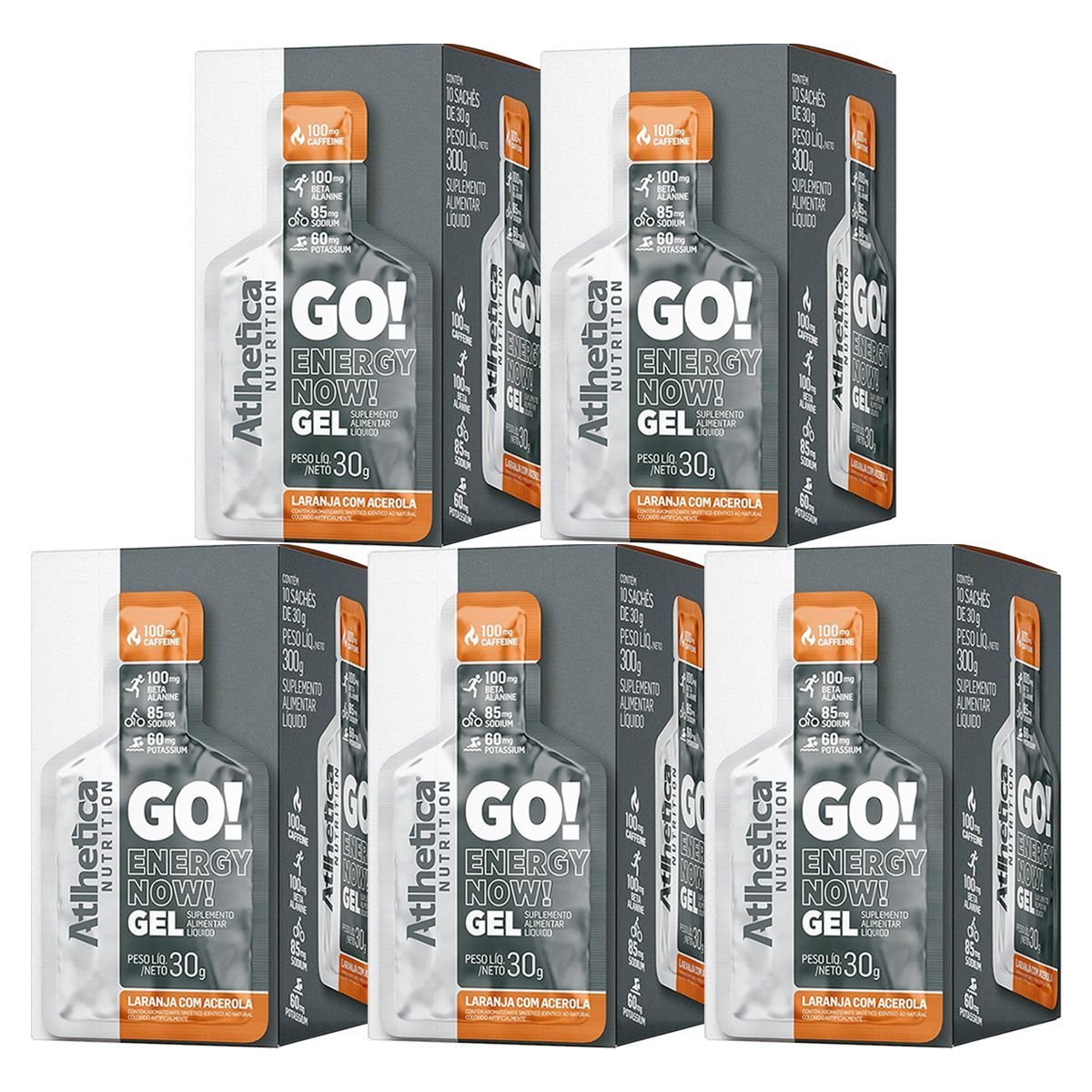 Kit 5X Go! Energy Now Gel - 10 Sach�s de 30g Laranja Com Acerola - Atlhetica Nutrition