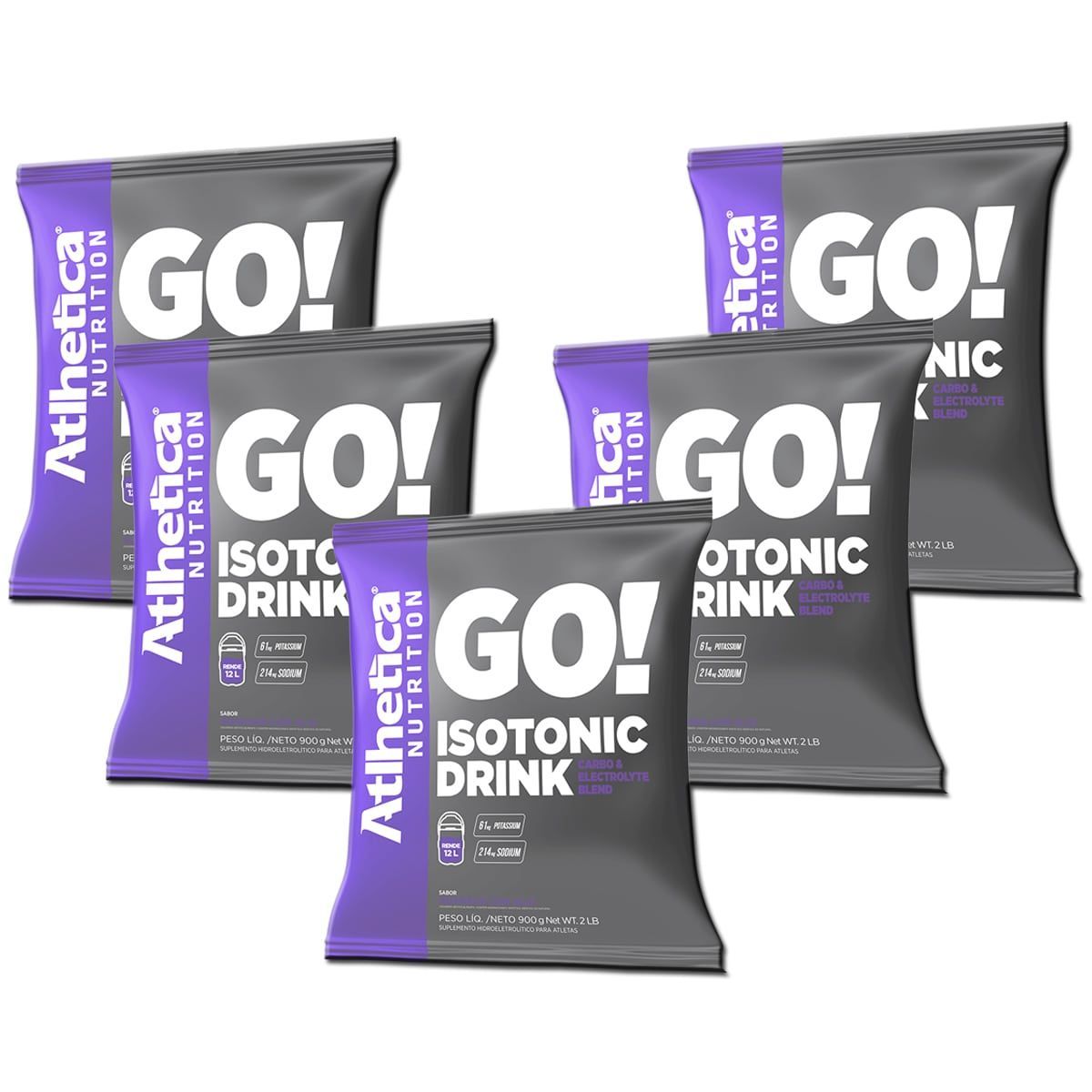 Kit 5 Go Isotonic Drink - 900g Refil Guaran� com A�a� - Atlhetica Nutrition
