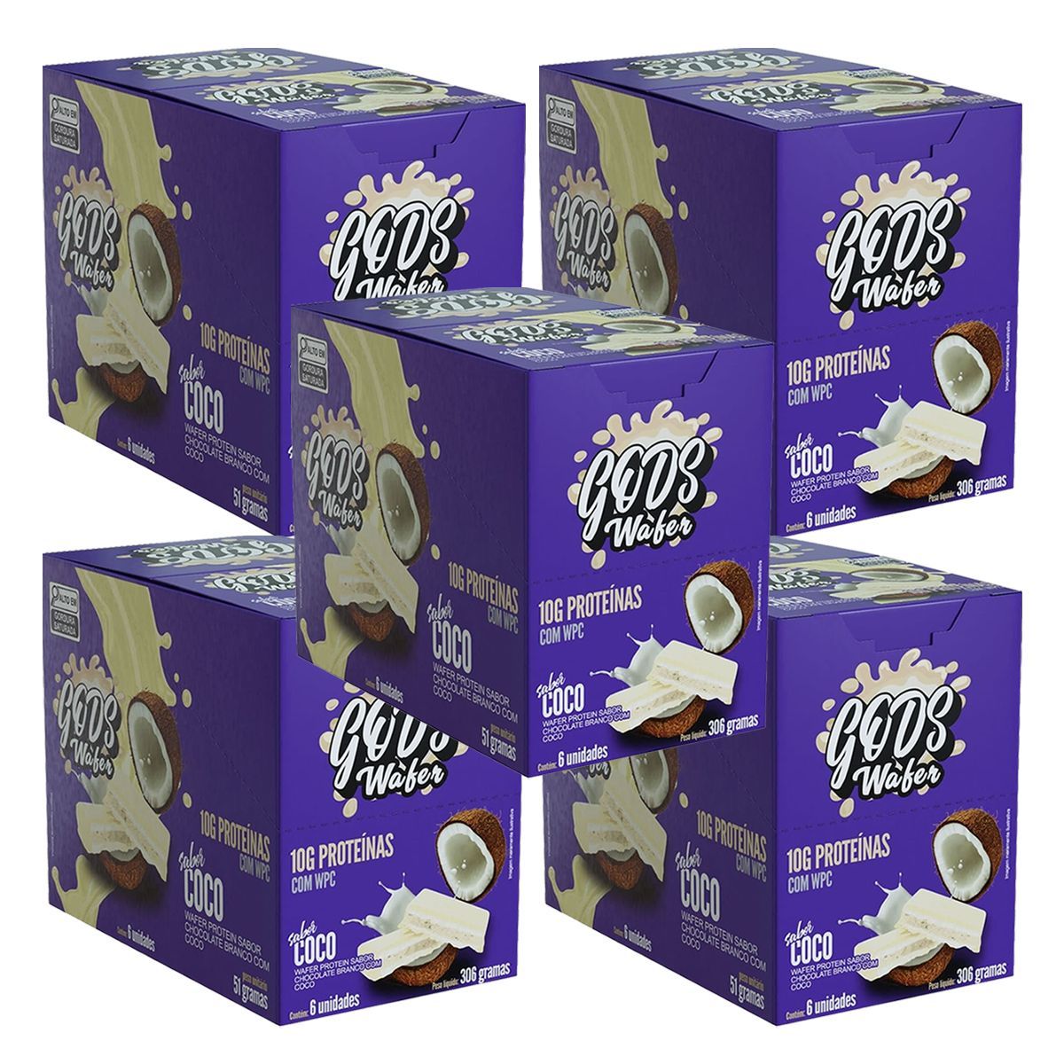 Kit 5X Gods Wafer  - 6 Unidades de 51g Coco - Canibal