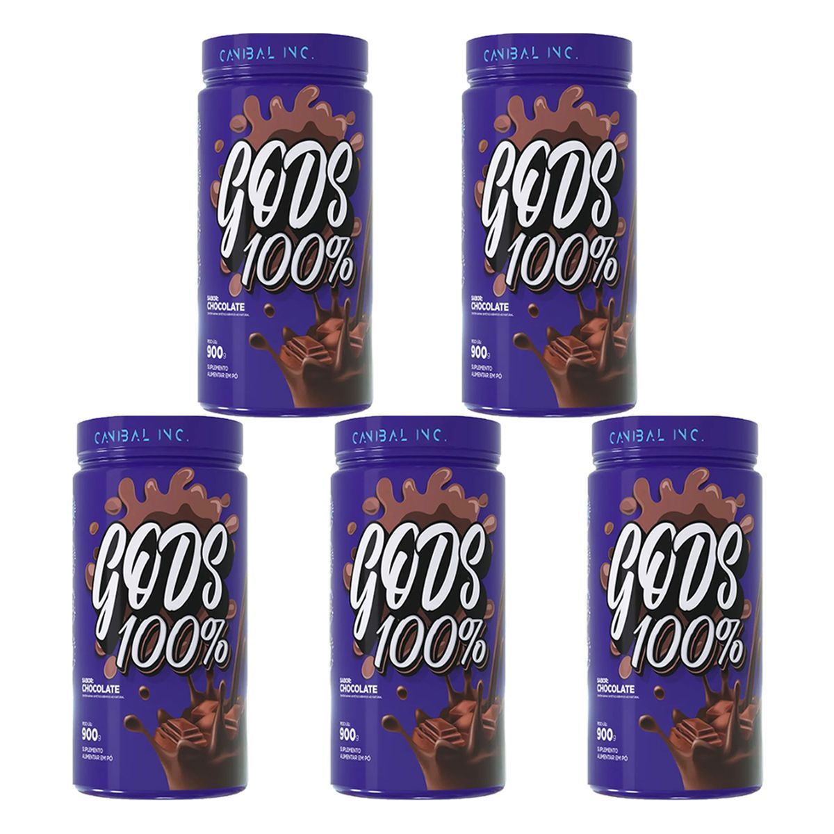 Kit 5X Gods Whey 100% - 900g Chocolate - Canibal