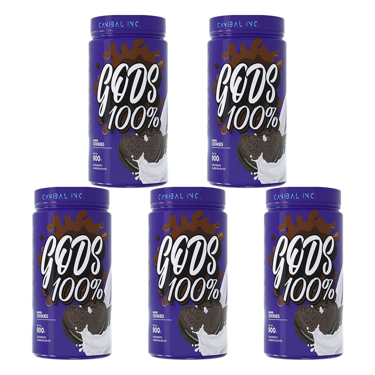 Kit 5X Gods Whey 100% - 900g Cookies - Canibal