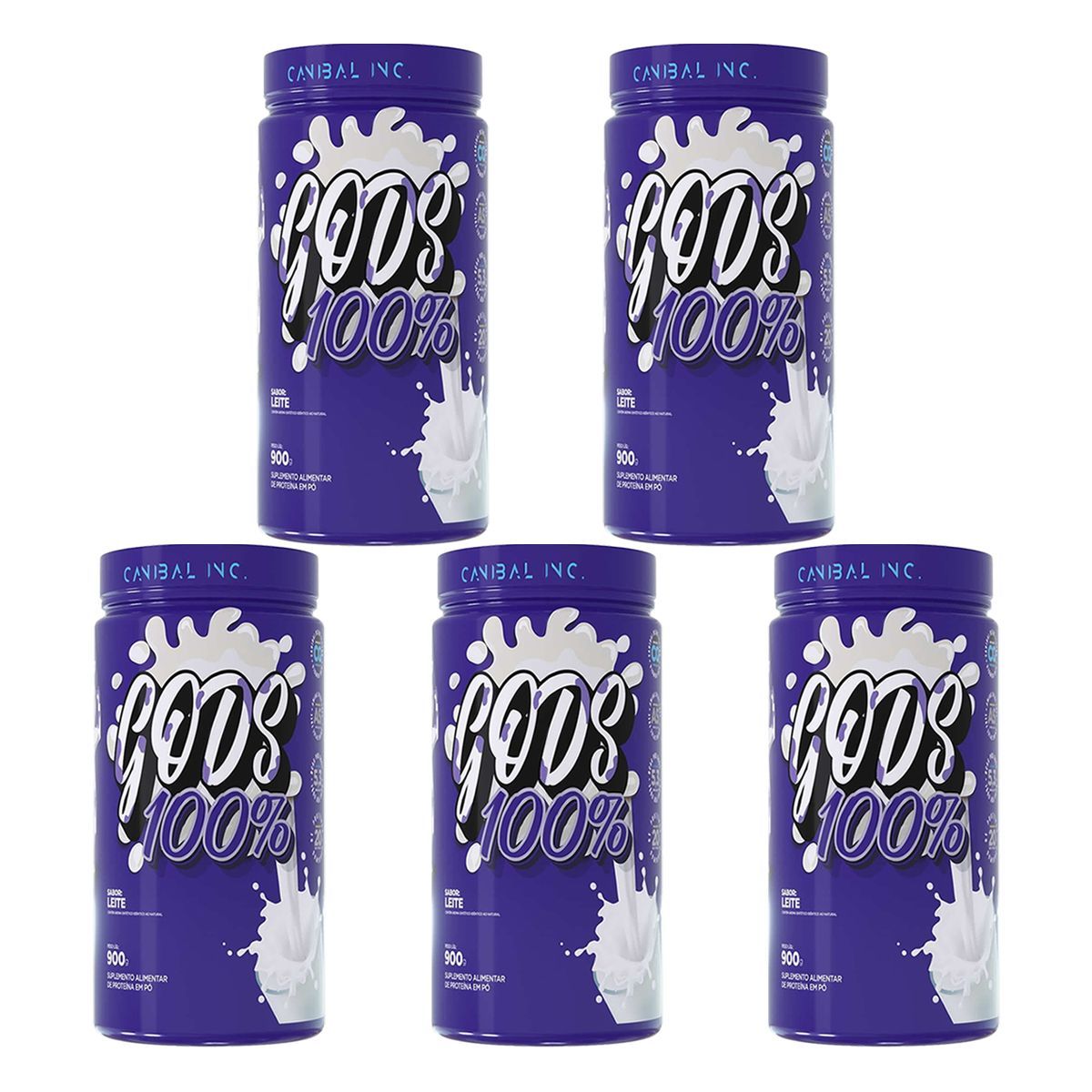 Kit 5X Gods Whey 100% - 900g Leite - Canibal