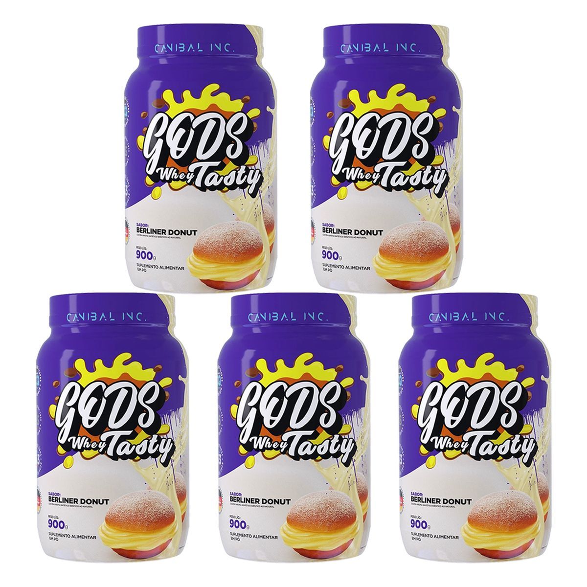 Kit 5X Gods Whey Tasty - 900g Berliner Donut - Canibal