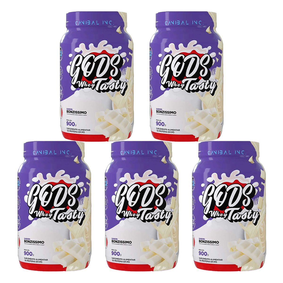 Kit 5X Gods Whey Tasty - 900g Bonzissimo - Canibal