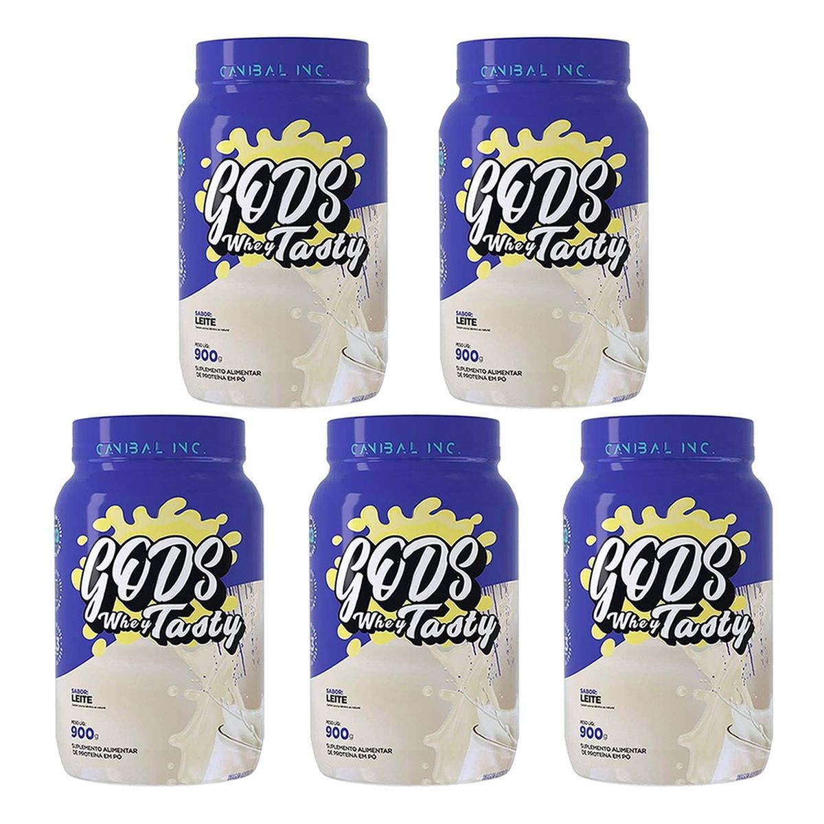 Kit 5X Gods Whey Tasty - 900g Leite - Canibal