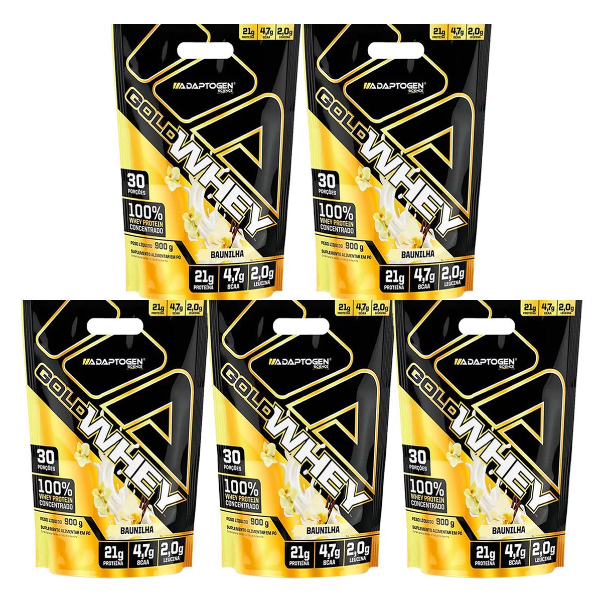 Kit 5X Gold Whey - 900g Refil Baunilha - Adaptogen