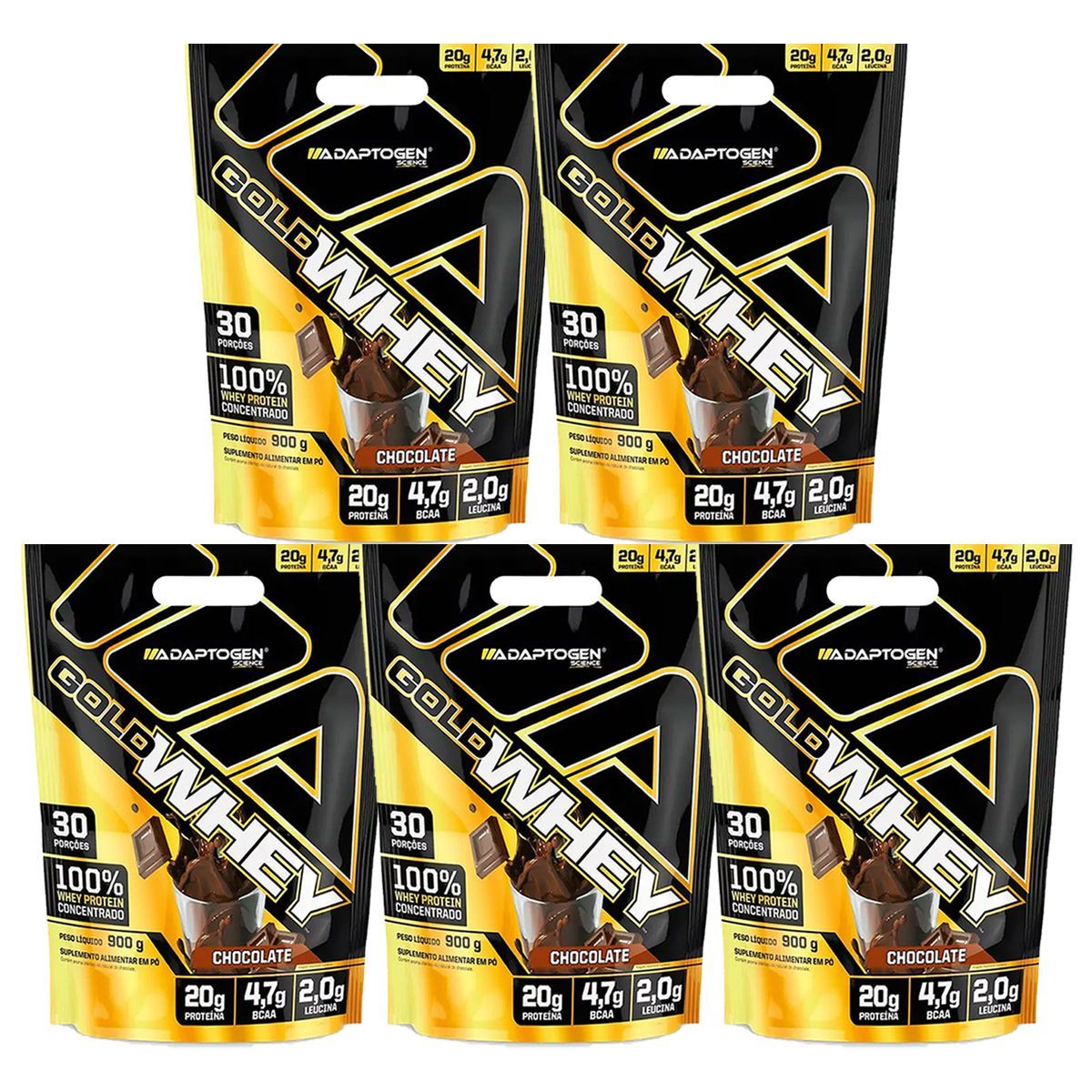 Kit 5X Gold Whey - 900g Refil Chocolate - Adaptogen