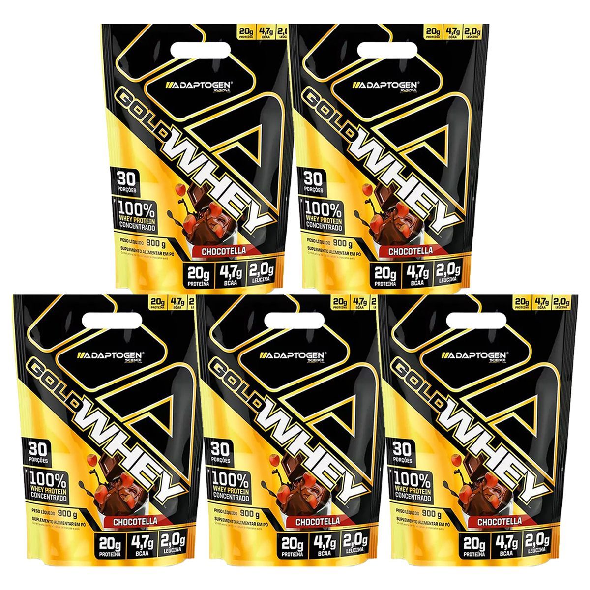 Kit 5X Gold Whey - 900g Refil Chocotella - Adaptogen