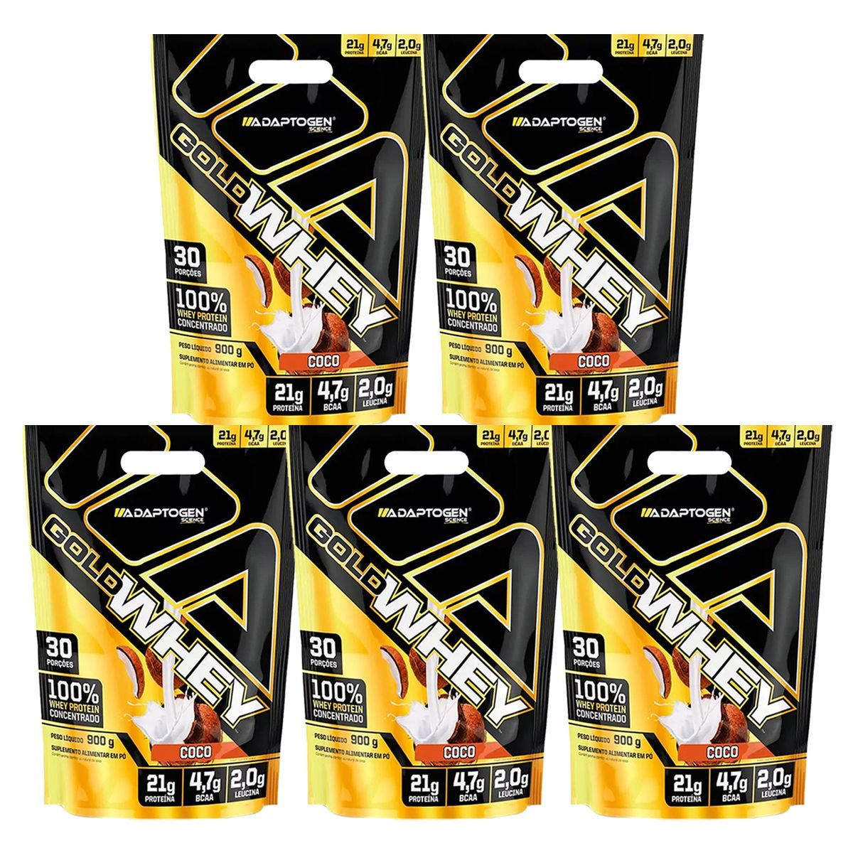 Kit 5X Gold Whey - 900g Refil Coco - Adaptogen