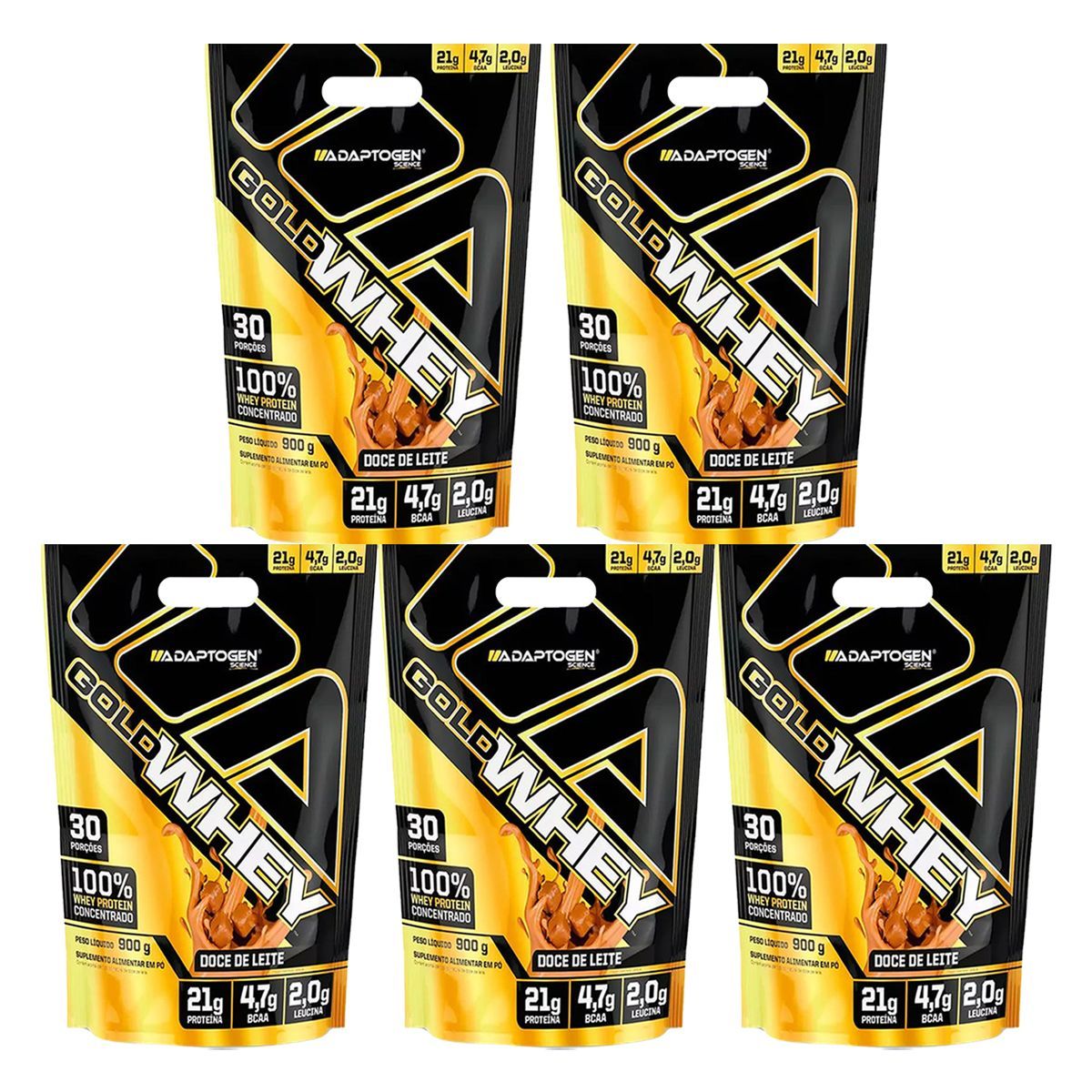 Kit 5X Gold Whey - 900g Refil Doce de Leite - Adaptogen