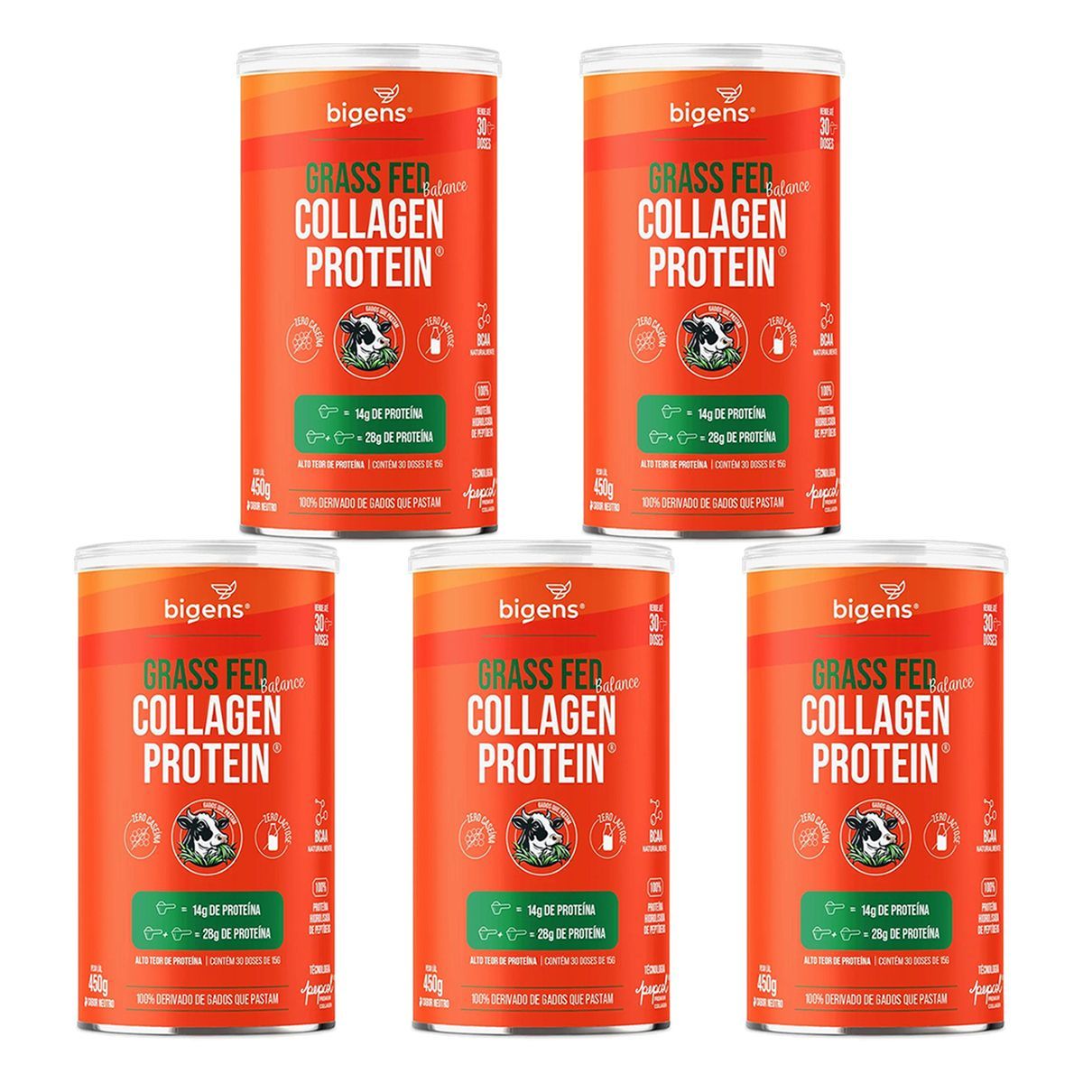 Kit 5X Grass Fed Balance Collagen Protein - 450g Neutro - Bigens