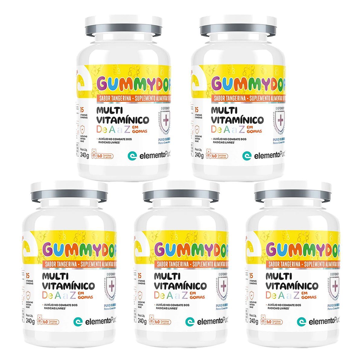Kit 5X GummyDop Kids - 60 Gomas Tangerina - ElementoPuro