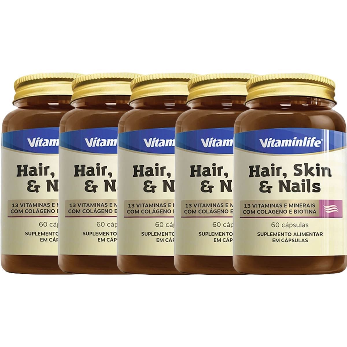 Kit 5X Hair, Skin E Nails com Col�geno e Biotina - 60 C�psulas - VitaminLife