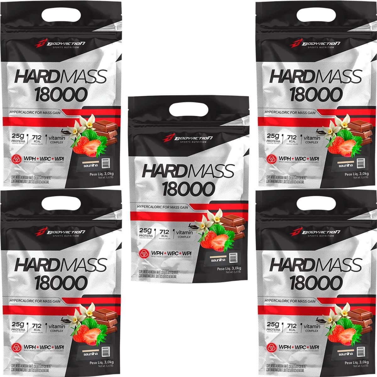 Kit 5X Hard Mass 18000 - 3000g Baunilha - BodyAction